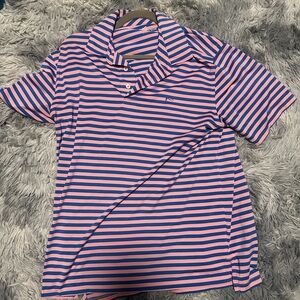 Southern Tide Pink and Blue Striped Polo Shirt
